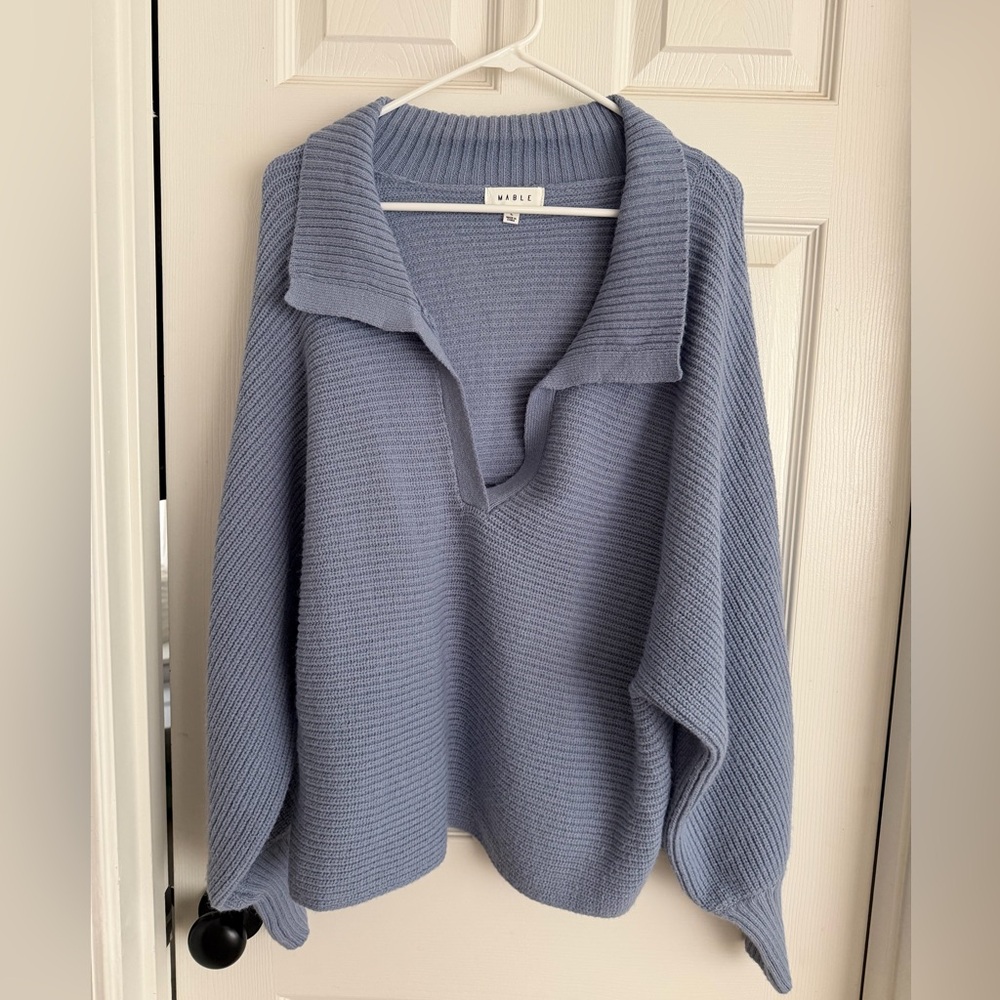 Mable V-neck Polo Collar Knit Sweater Top